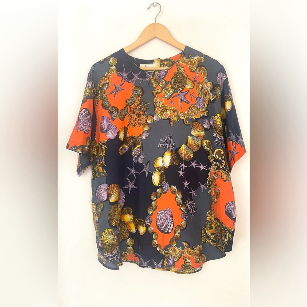 oxygene vintage silk Elegant Multicolor blouse printed Top rare - Picture 6 of 6